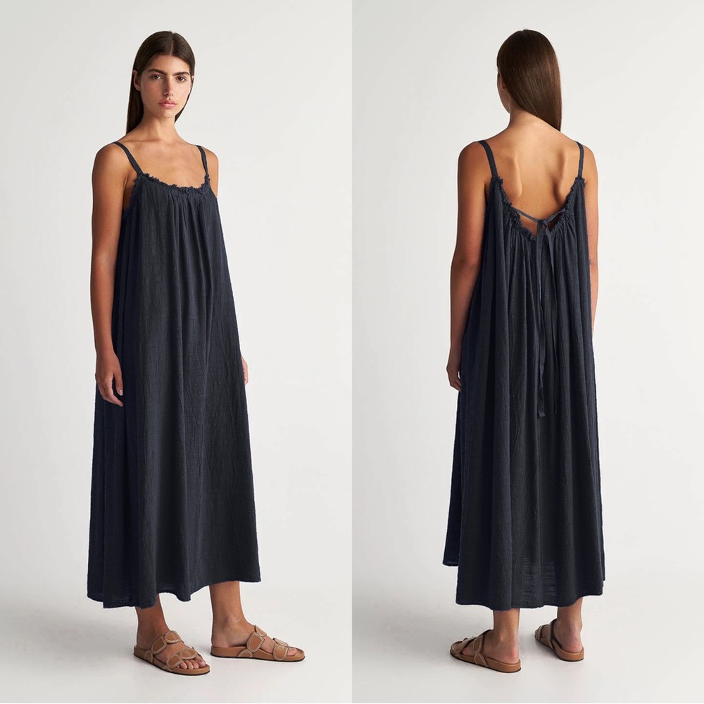 Pearl & Caviar • Linen & Cotton maxi dress black gauze tent flowy midi